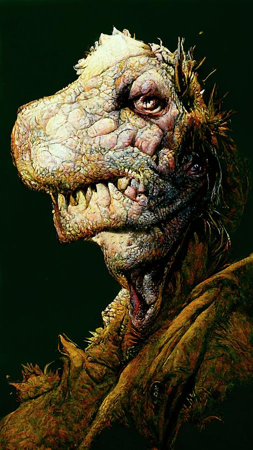 Portrait of a creepy green dinosaur. Image of an ancient dinosaur ...