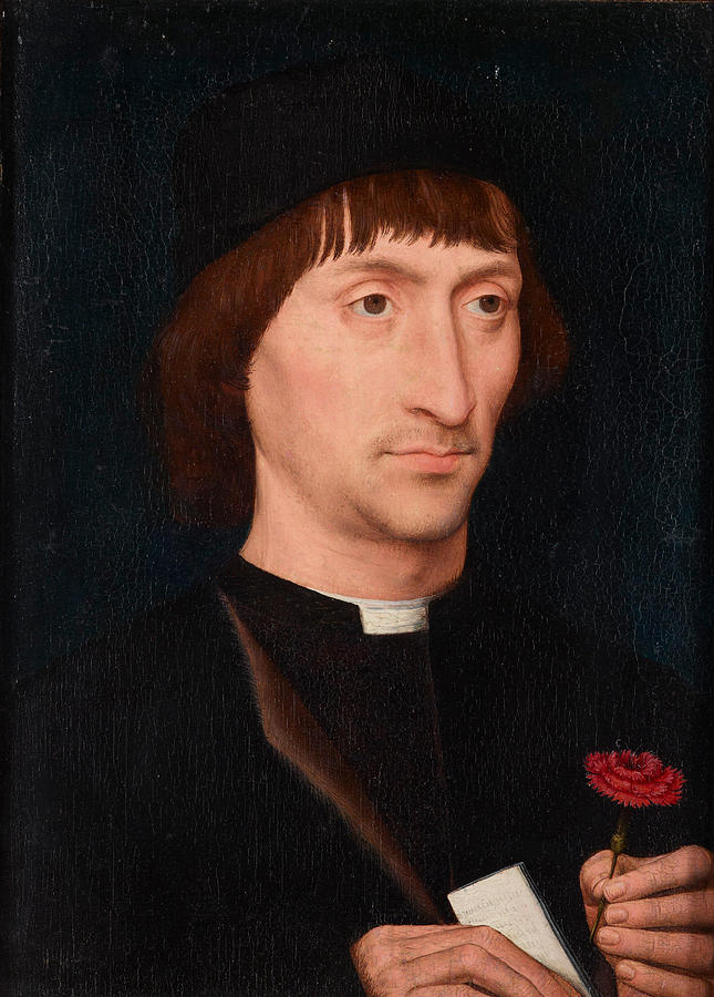 Hans Memling Painting - Portrait of a Man with a Pink  #3 by Hans Memling