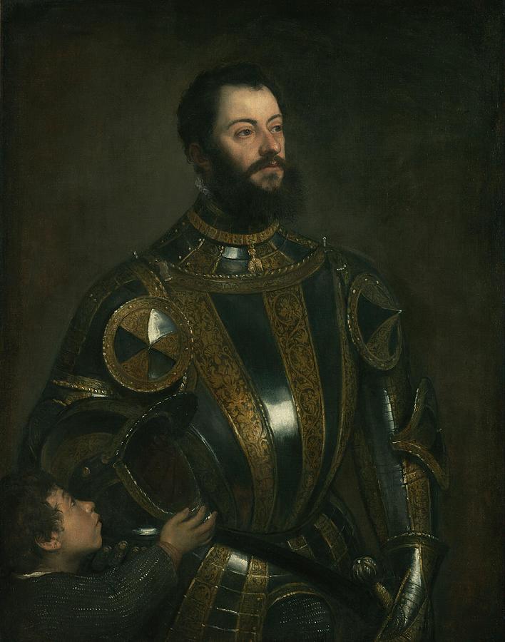Titian Painting - Portrait of Alfonso dAvalos  Marquis of Vasto  in Armor with a Page  #3 by Titian