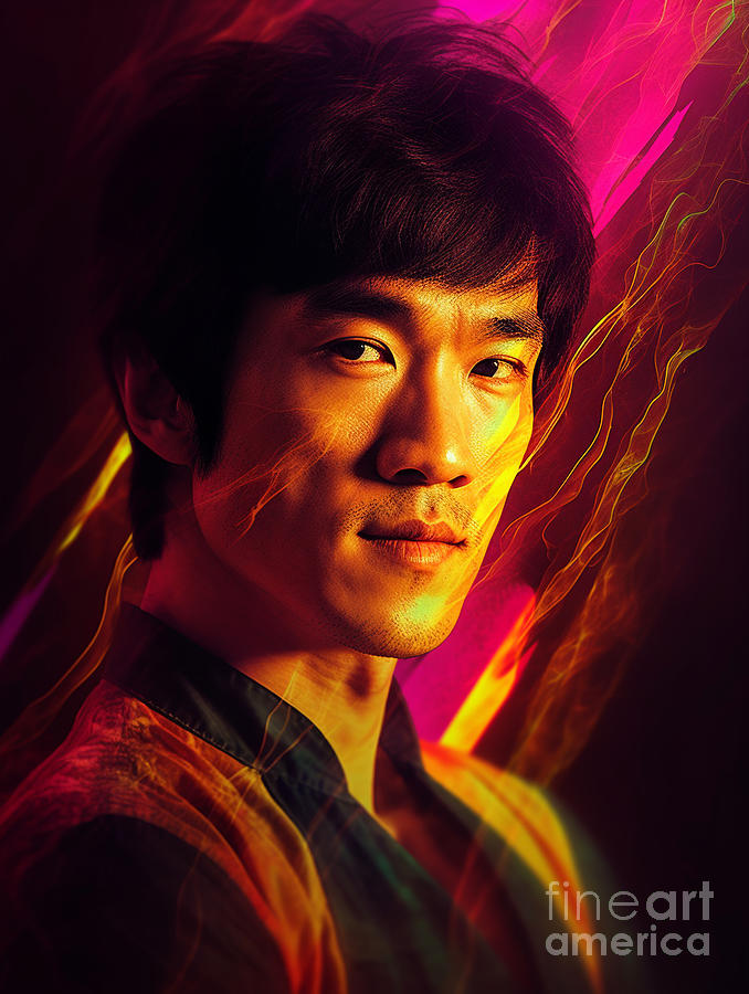 Fantasy Painting - Portrait  of  Bruce  Lee    Surreal  Cinematic  Minima  by Asar Studios #3 by Celestial Images