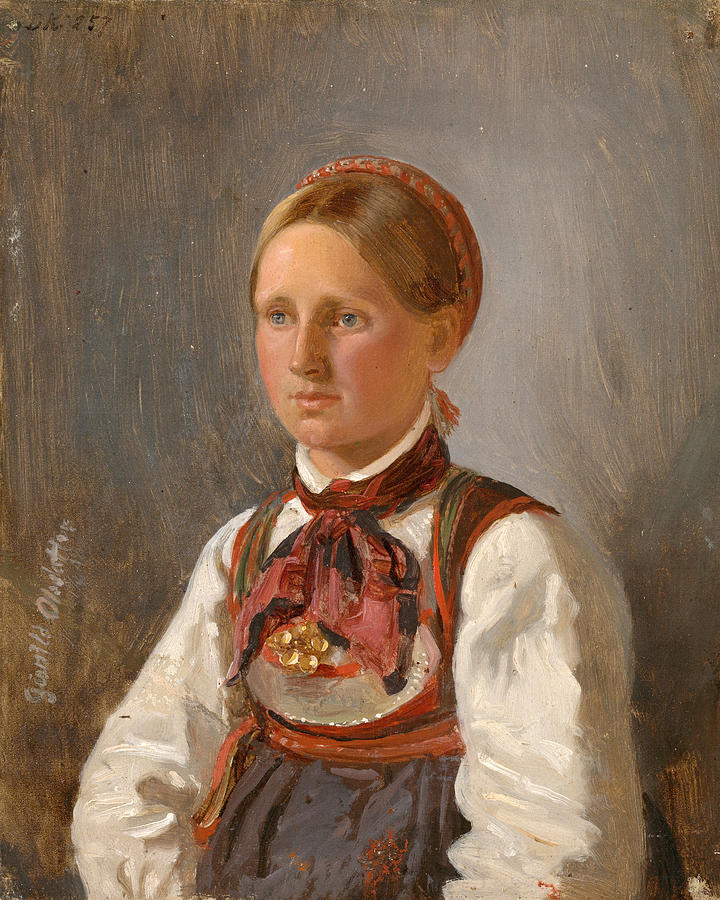 Portrait of Gunild Olsdatter from Tinn #5 Painting by Adolph Tidemand