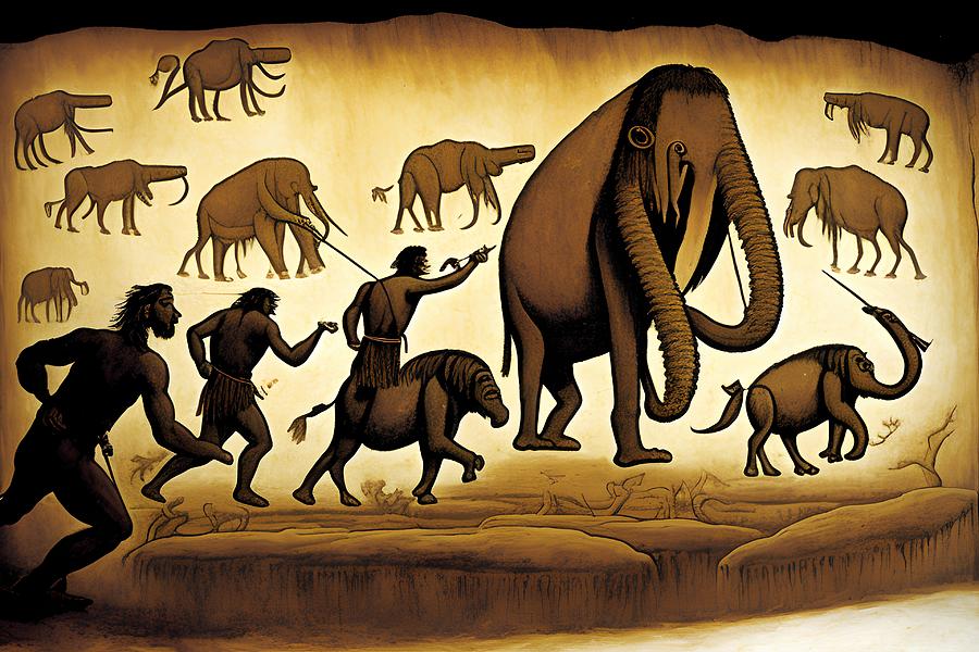 Prehistoric Digital Art - Prehistoric Caver Painting, Generative AI Illustration #3 by Miroslav Nemecek