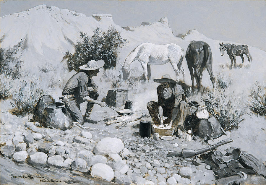 Frederic Remington Painting - Prospectors Making Frying Pan Bread  #3 by Frederic Remington