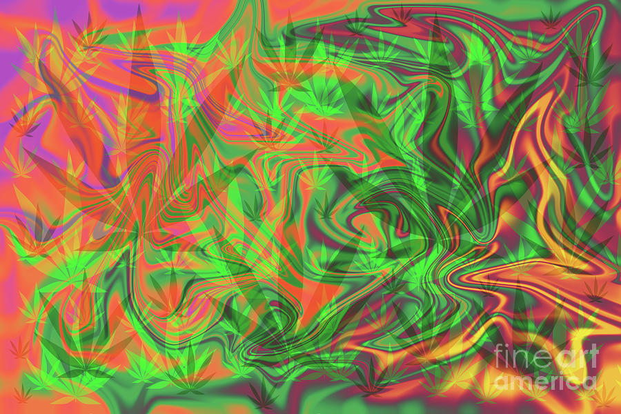 Abstract Digital Art - Psychedelic Cannabis Leaf #3 by Jonathan Welch