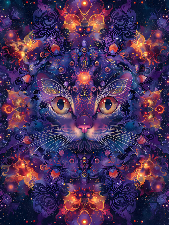 Pattern Digital Art - Psychedelic Cat #3 by Benameur Benyahia