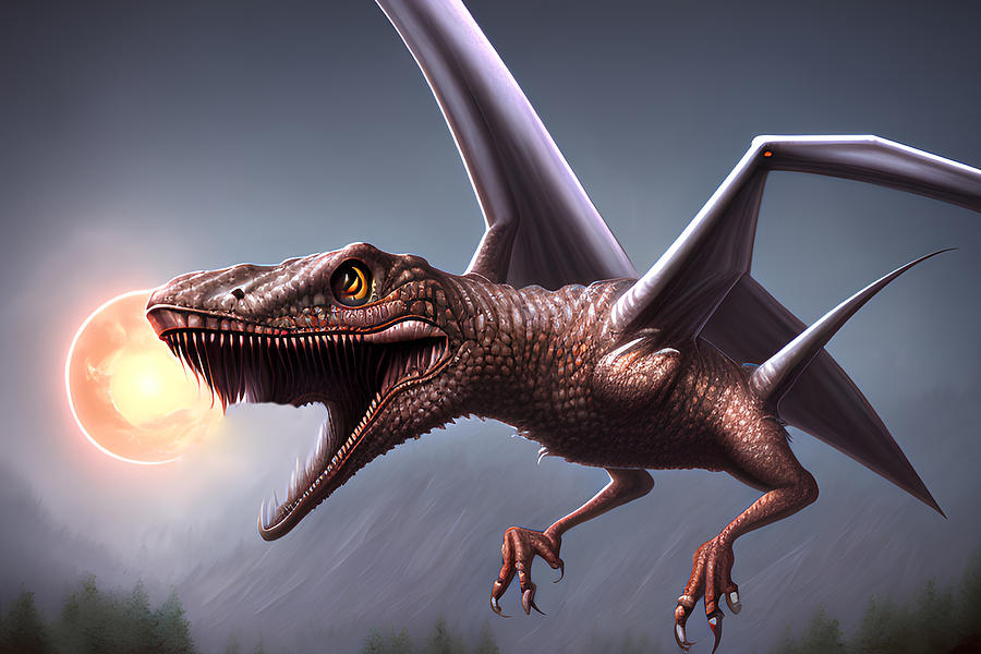 Pterodactylus Dinosaur Generative Ai Illustration Digital Art By