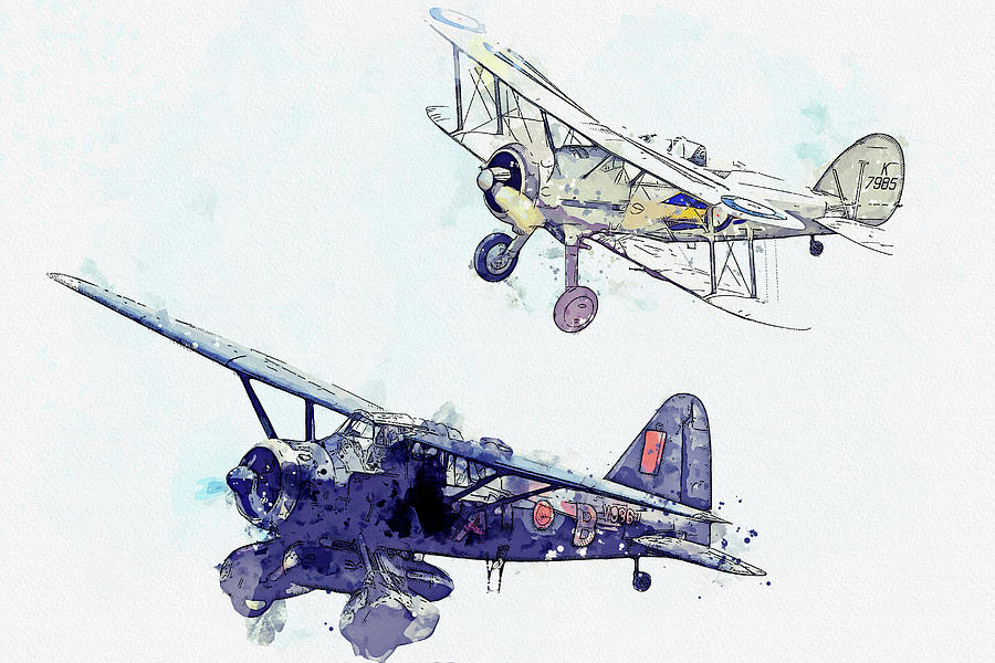 RAF Westland Lysander V G-CCOM Vintage Aircraft - Classic War Birds - Planes watercolor by Ahmet Asa #3 Painting by Celestial Images