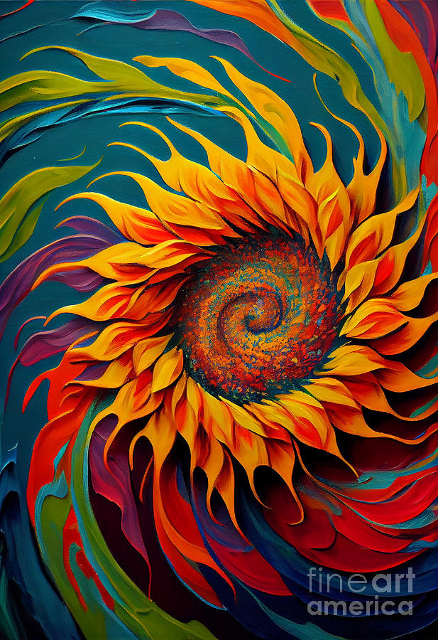Sunflower Digital Art - Rainbow sunflower #3 by Sabantha