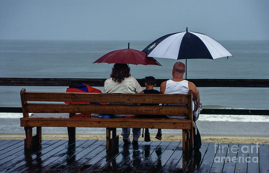 Rainy Day on the Boardwalk at Bethany Beach in Delaware #3 Photograph by William Kuta