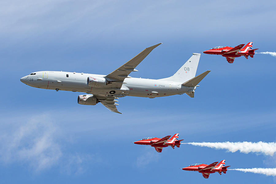 Red Arrows and P8 Poseidon Photograph by Airpower Art