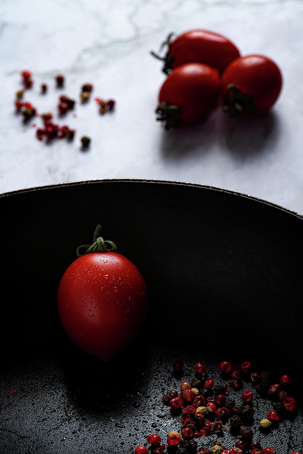 Red fresh healthy tomatoes isolated on a black pan #8 Photograph by Michalakis Ppalis