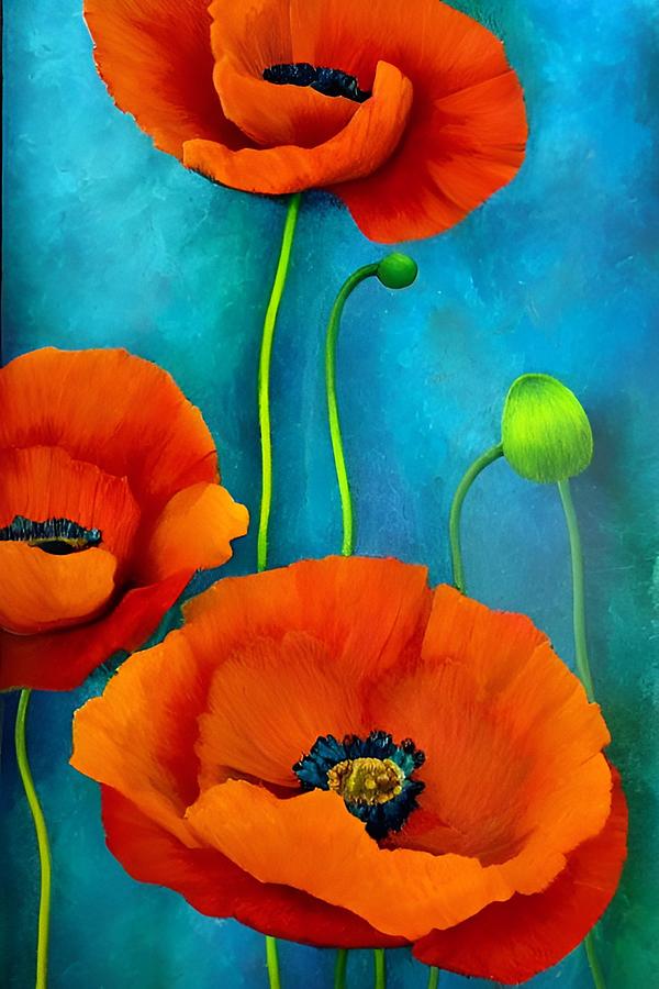 Red Poppies #3 Digital Art by Bonnie Bruno