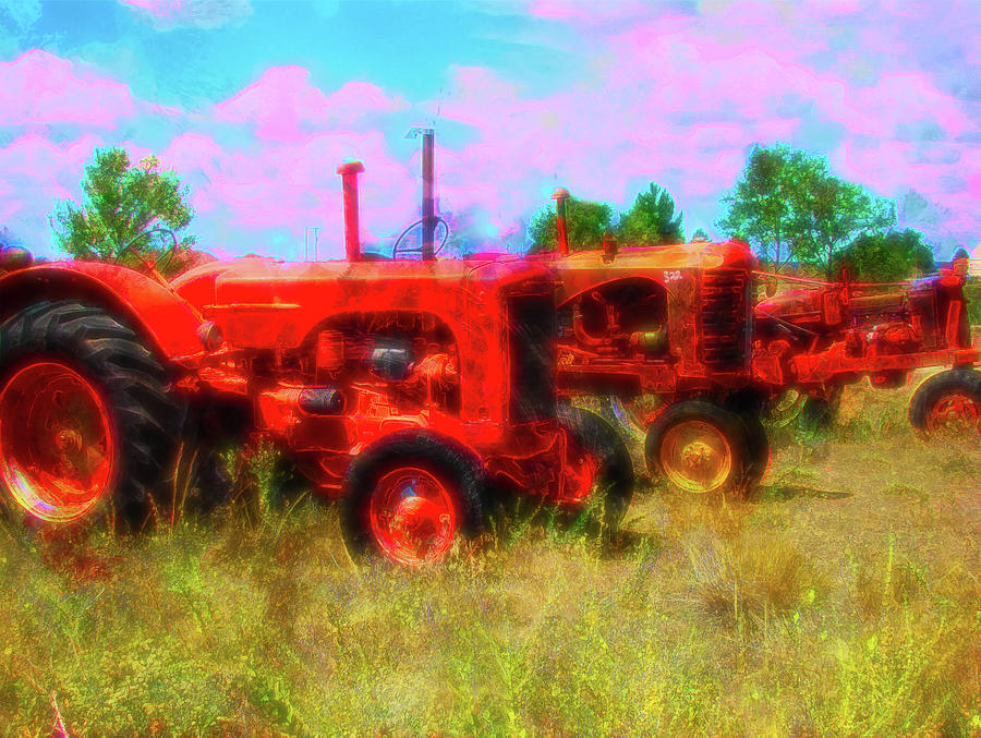 3 Red tractors  Photograph by Cathy Anderson