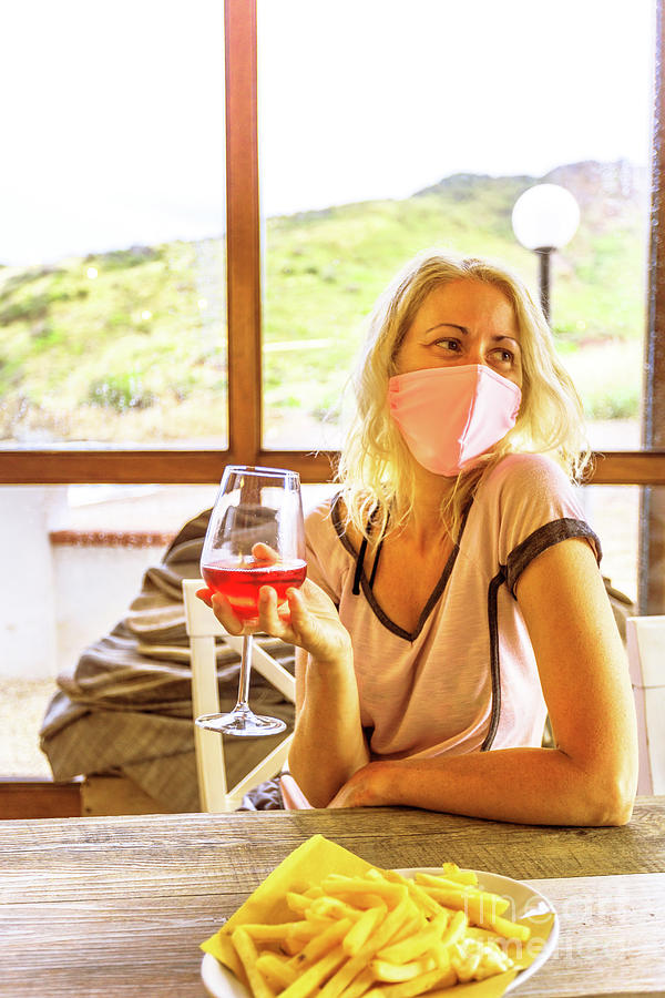 Red wine aperitif with surgical mask #3 Photograph by Benny Marty