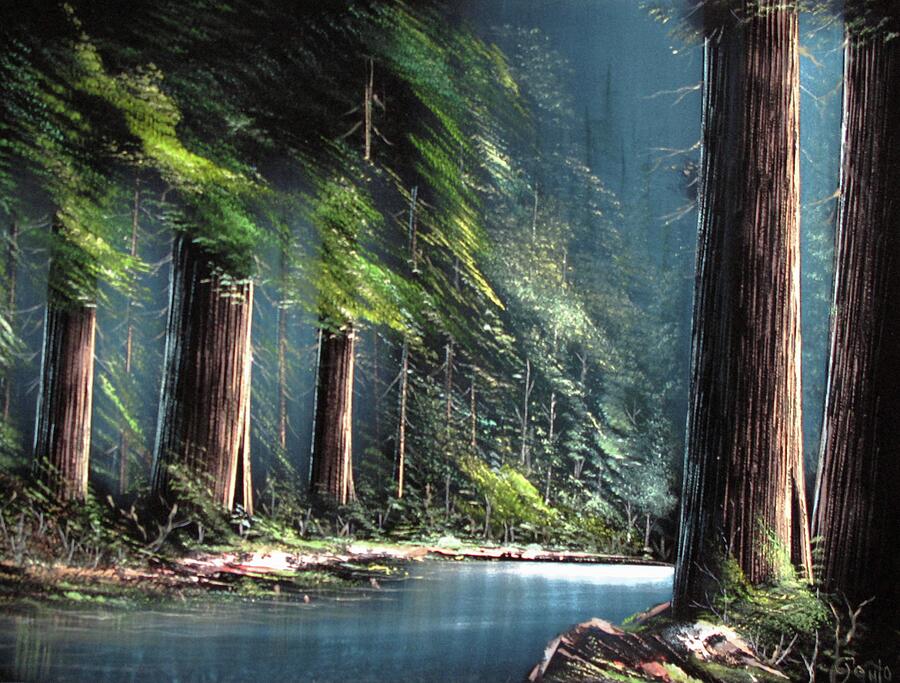 Cabin Painting - Redwood Sequoioideae forest scene #3 by Genio