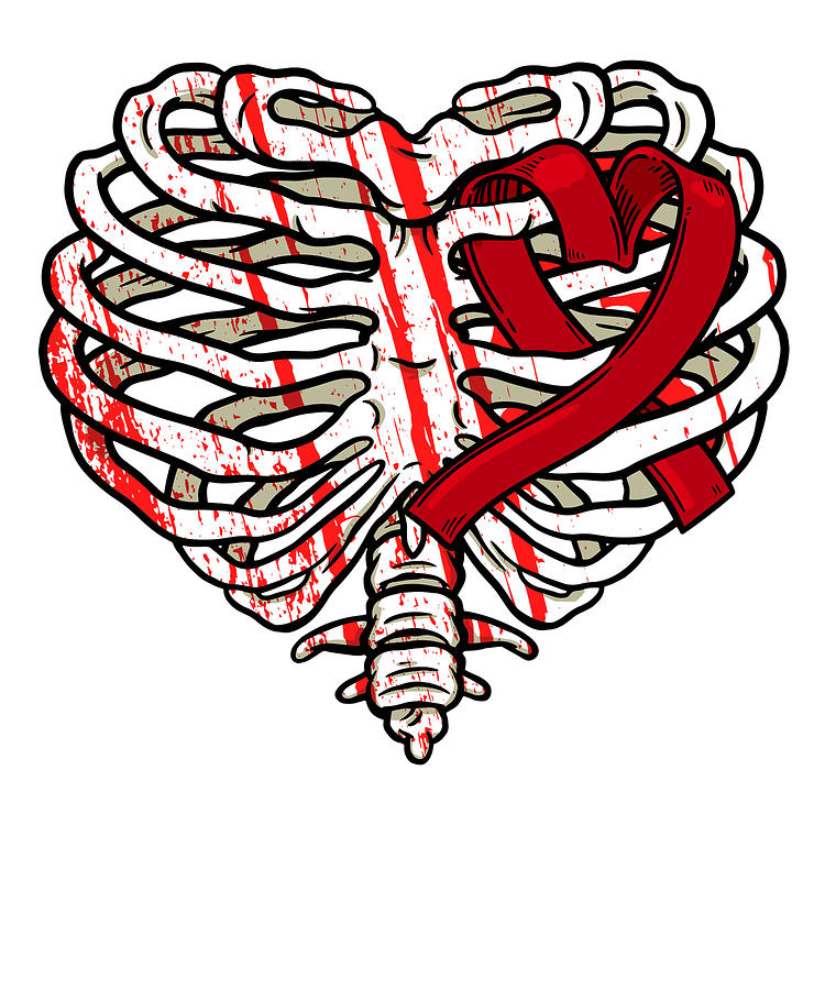 Skeleton Digital Art - Ribcage Heart Ribbon Gothic Bones Skeleton Death Grave Aesthetic Dark #3 by Toms Tee Store