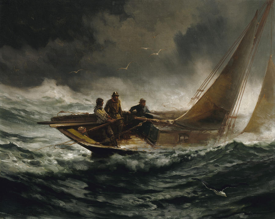 Riding out a Gale Painting by Edward Moran - Pixels