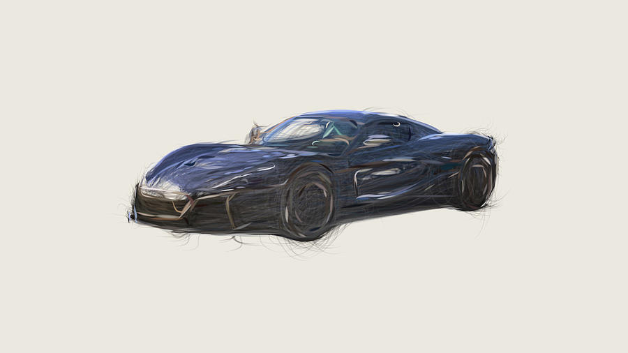 Rimac C Two Car Drawing #3 Digital Art by CarsToon Concept