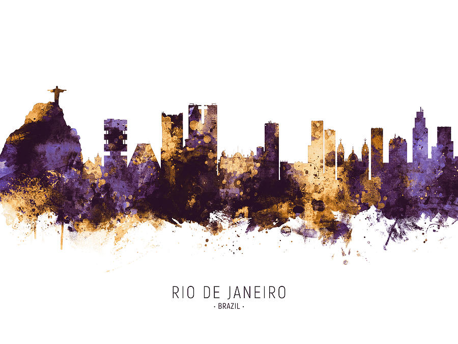 Skyline Digital Art - Rio de Janeiro Brazil Skyline #3 by Michael Tompsett