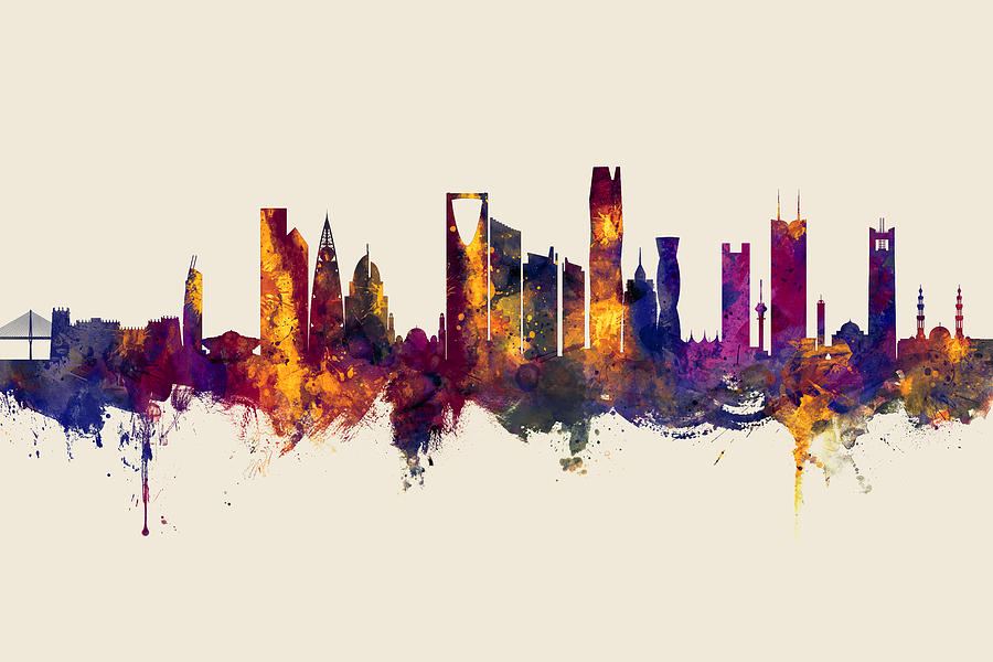 Skyline Digital Art - Riyadh Saudi Arabia Skyline #3 by Michael Tompsett