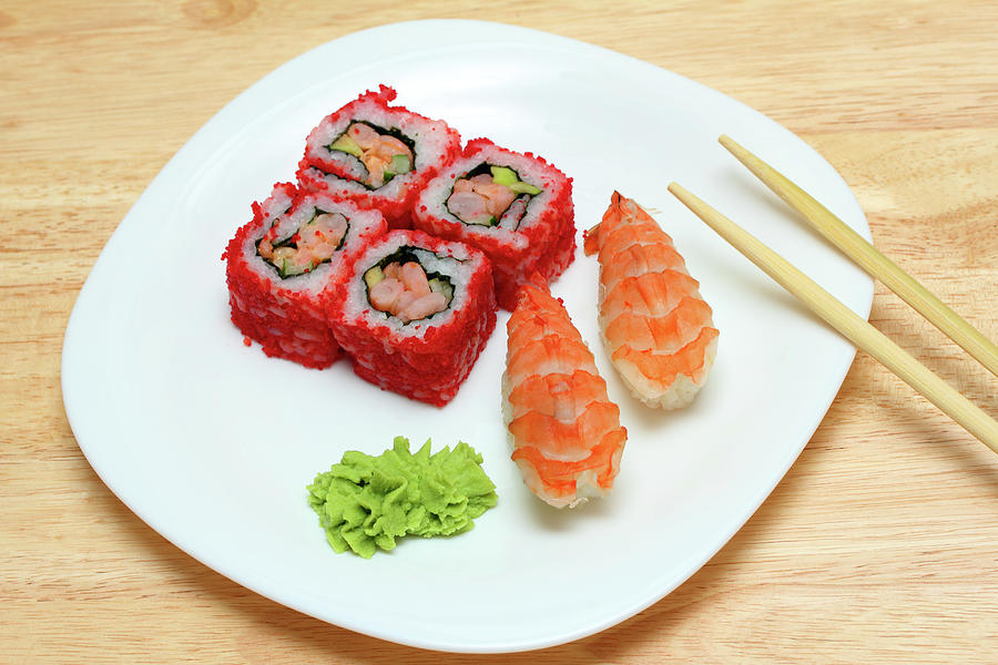 Rolls And Sushi On Plate #3 Photograph by Mikhail Kokhanchikov