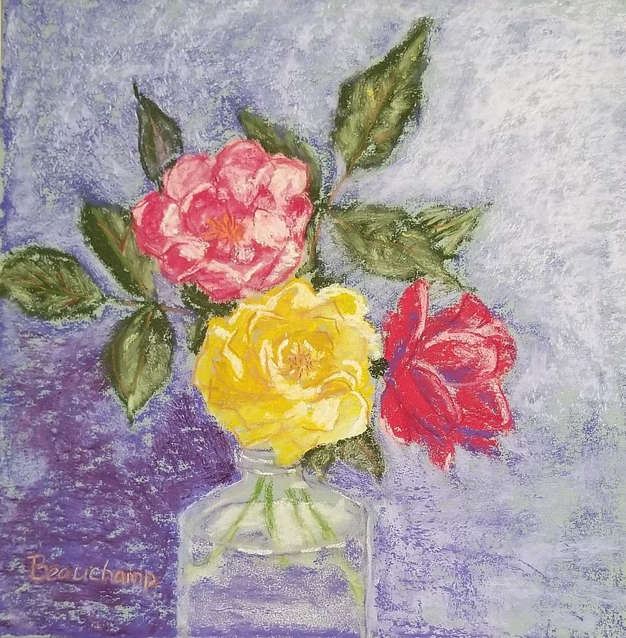 3 Roses in a Jar Pastel by Nancy Beauchamp