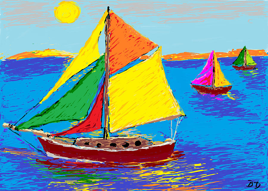 3 Sailboats Digital Art by Diane Dahm