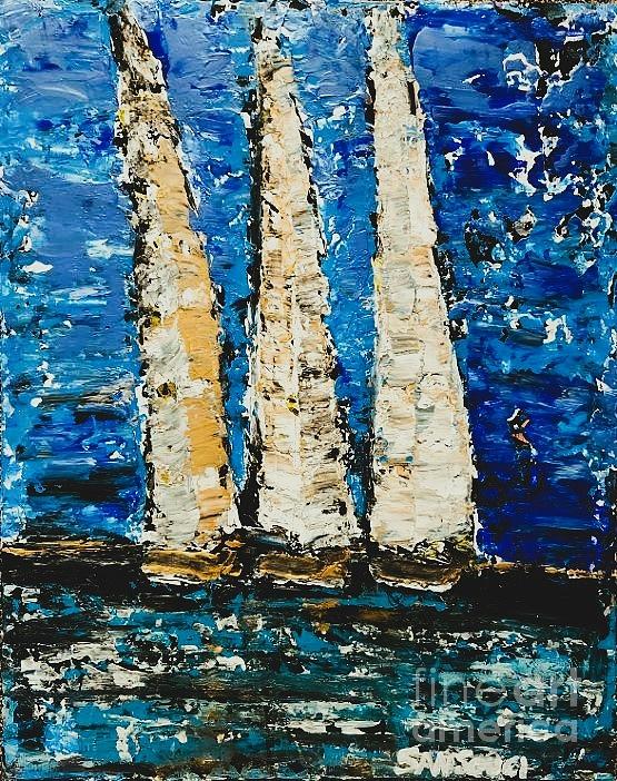 3 Sailboats Painting by Mark SanSouci