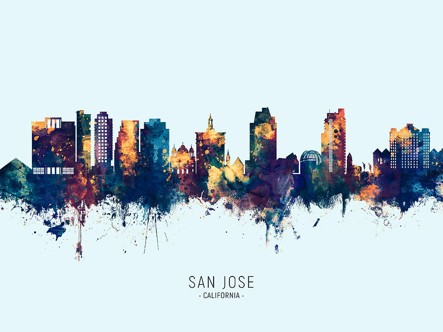 San Jose Digital Art - San Jose California Skyline #3 by Michael Tompsett