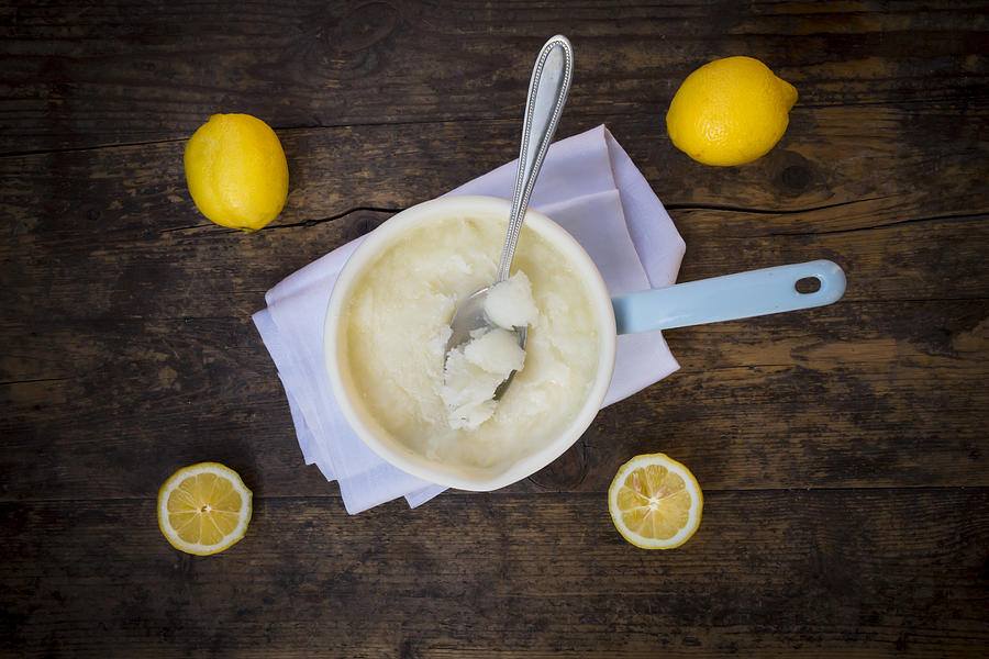 Saucepan of lemon sorbet made of organic lemons #3 Photograph by Westend61