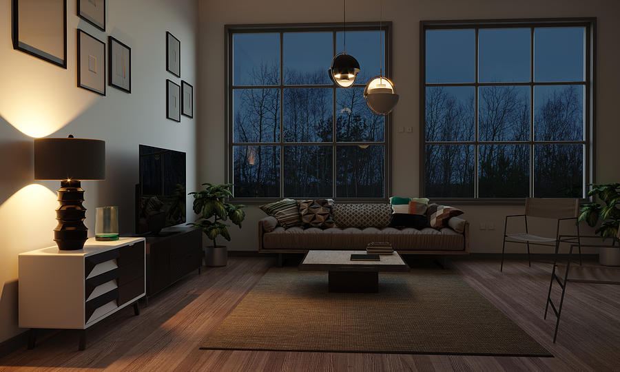 Scandinavian Style Living Room In The Evening Photograph by Eoneren