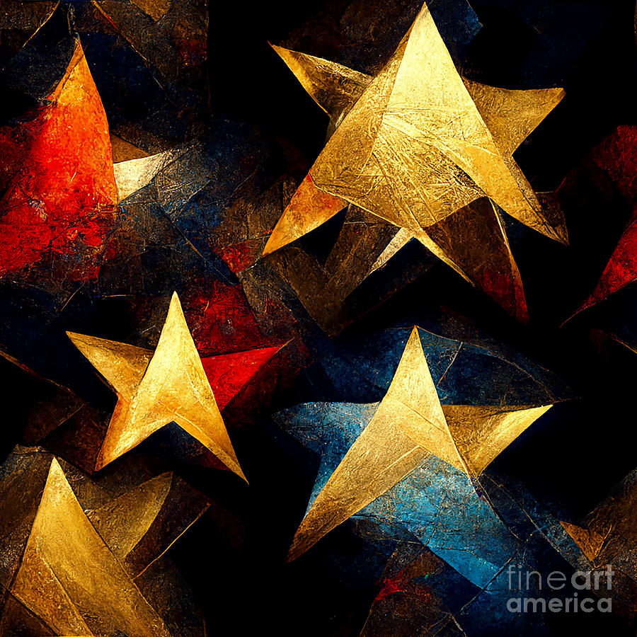 Seamless Pattern Golden Stars Digital Art