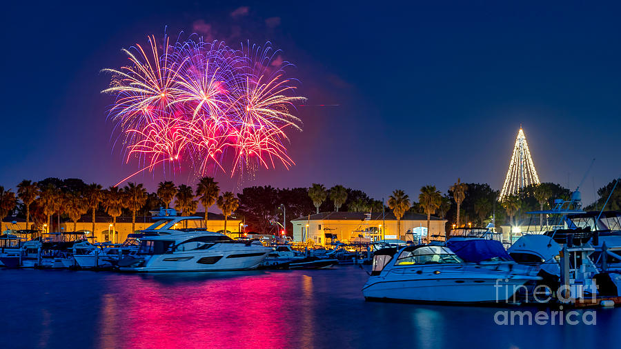SeaWorld Fireworks Show from Dana Landing Marina in Mission Bay #3 Photograph by Sam Antonio