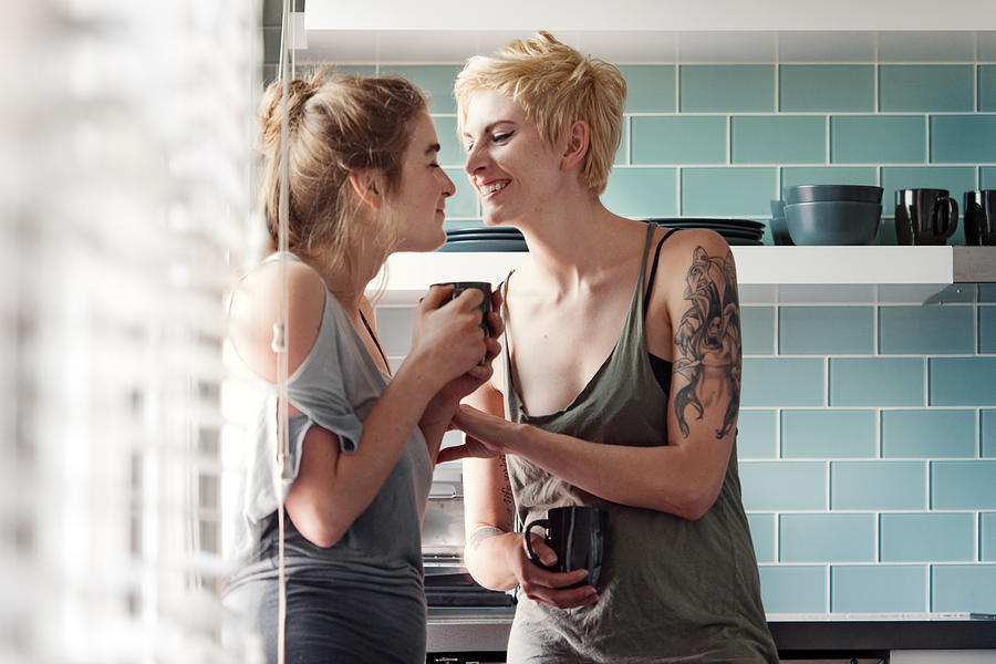 Serene Lesbian couple in the morning #3 Photograph by Lisegagne