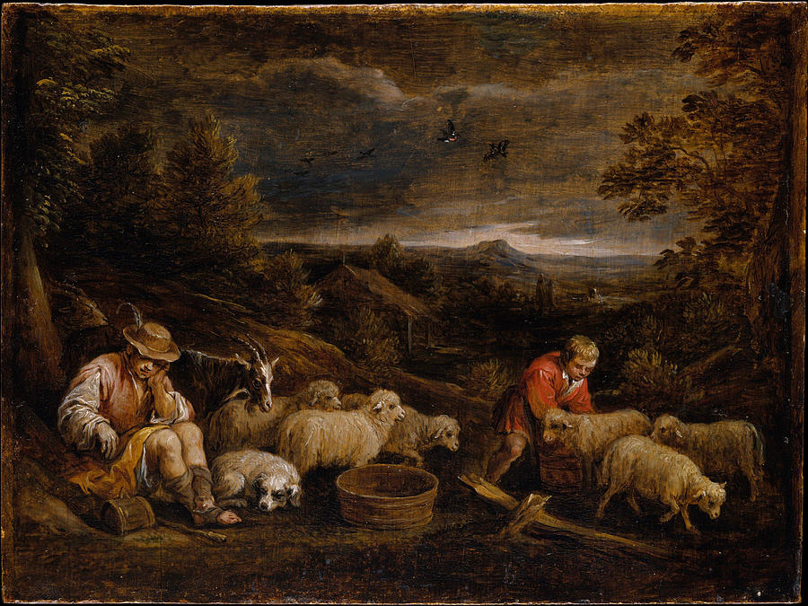 Sheep Painting - Shepherds and Sheep  #3 by David Teniers the Younger