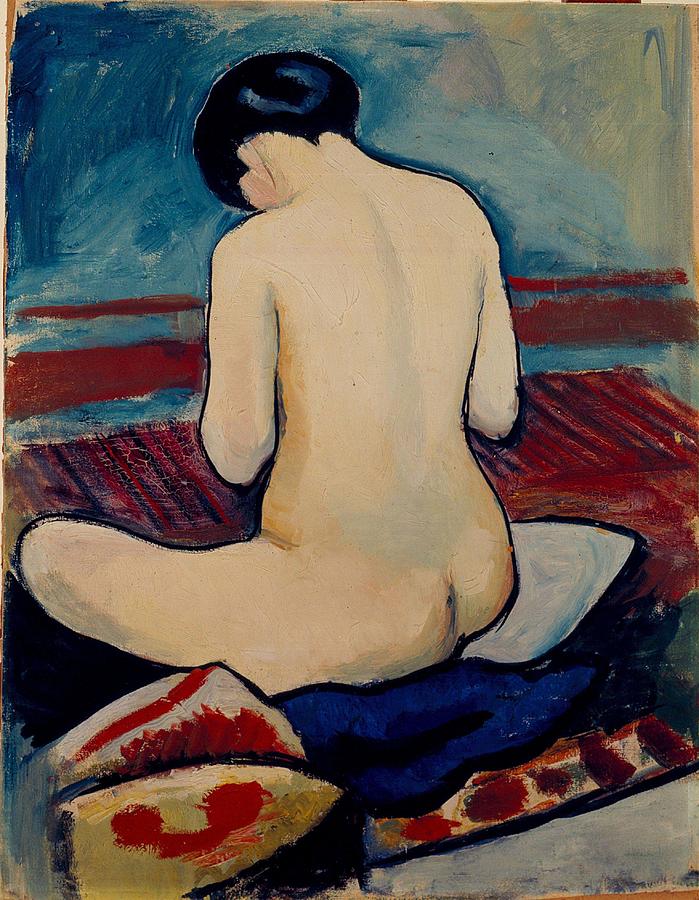 August Macke Painting - Sitting Nude with Pillow  #3 by August Macke