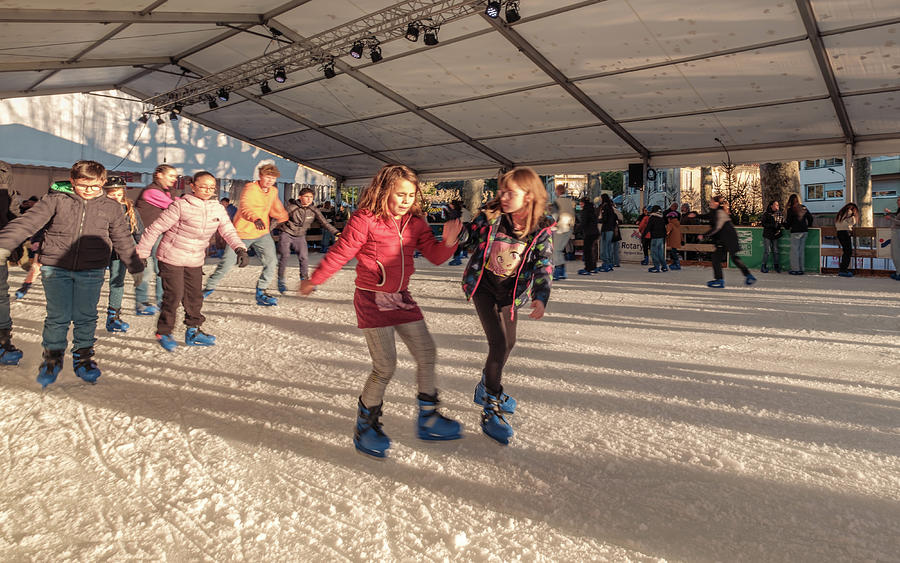 Skaters On The Ice At Sarlat Christmas Market Photograph