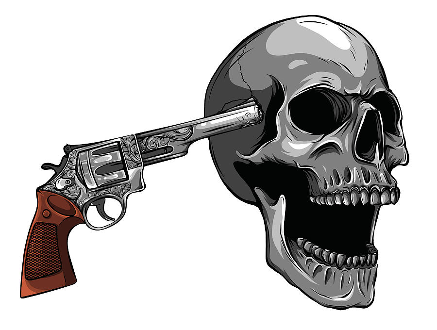 Skull Aiming With Revolver Vector Illustration Digital Art by Dean ...