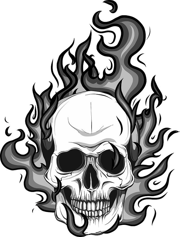 Skull on Fire with Flames Vector Illustration Digital Art by Dean Zangirola...