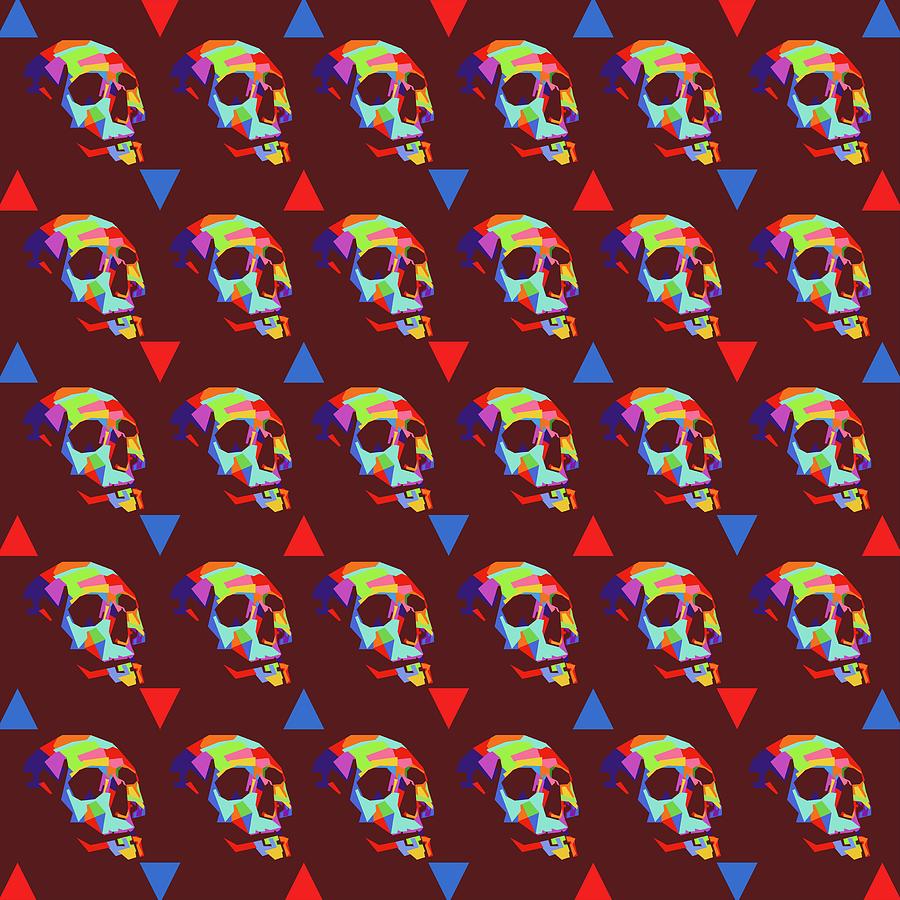 Skull Pattern Wpap Style Red Background Digital Art