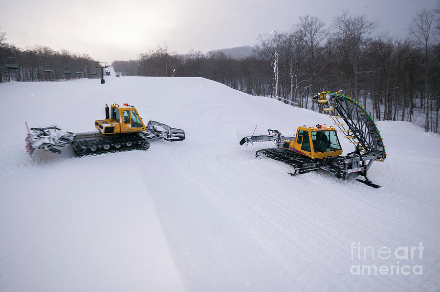 Snowcats Grooming the Half Pipe in Stowe Vermont Photograph by Don