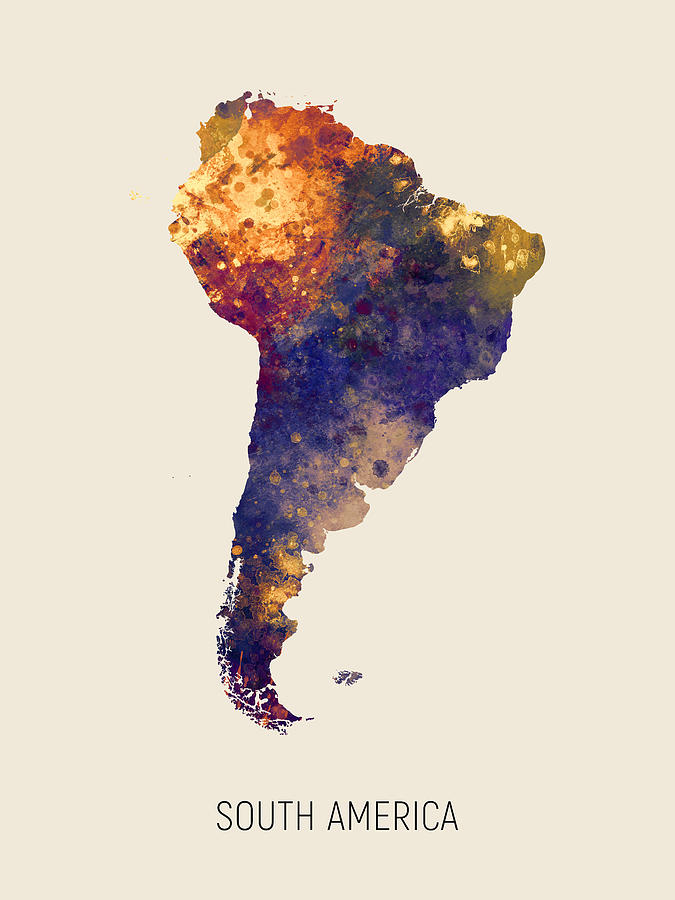 South America Watercolor Map #3 Digital Art by Michael Tompsett