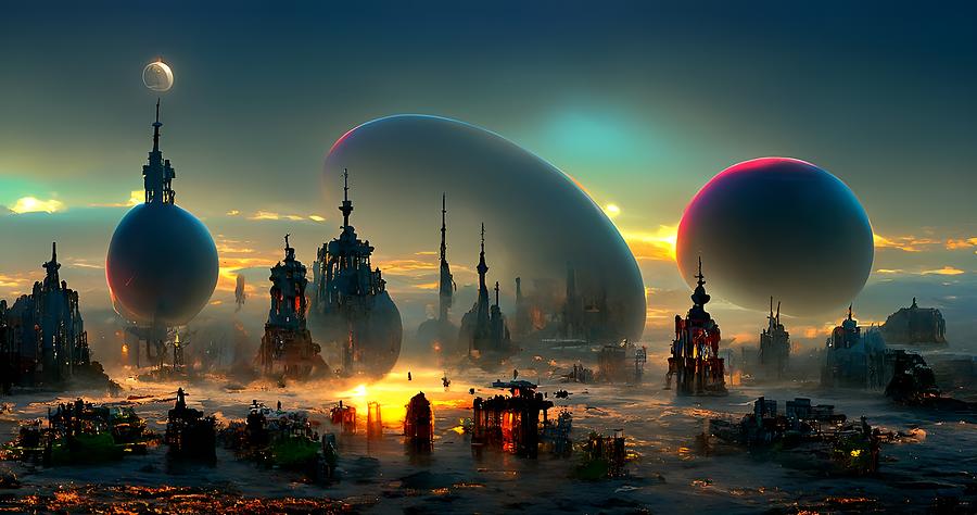 Space City At Sunset Digital Art by Frederick Butt | Pixels