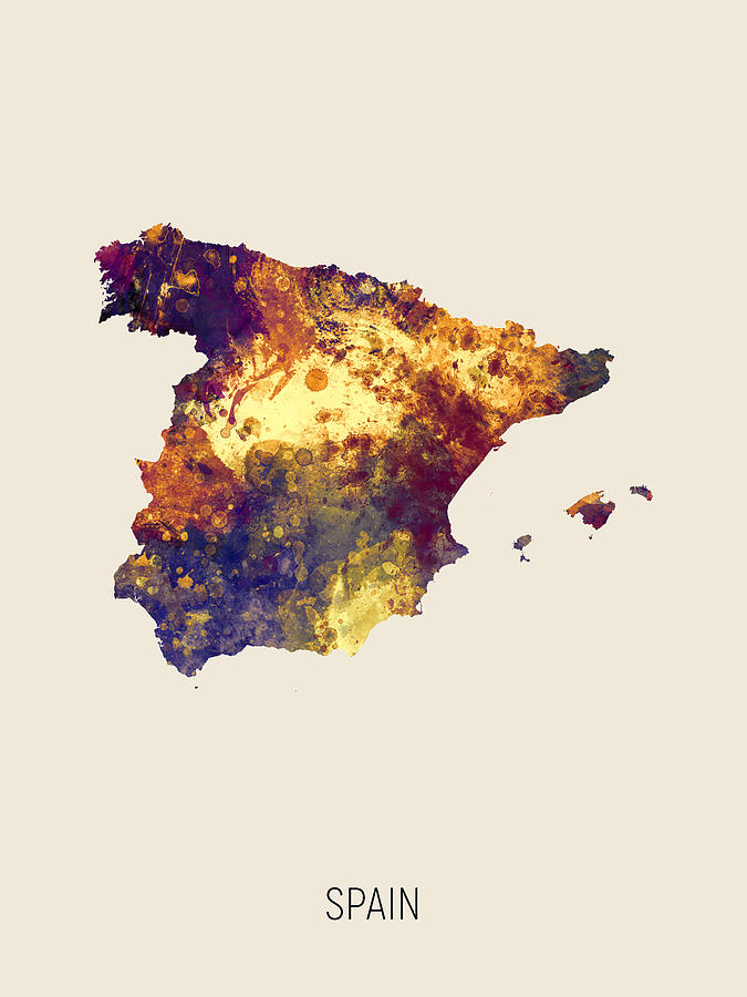 Spain Watercolor Map #3 Digital Art by Michael Tompsett