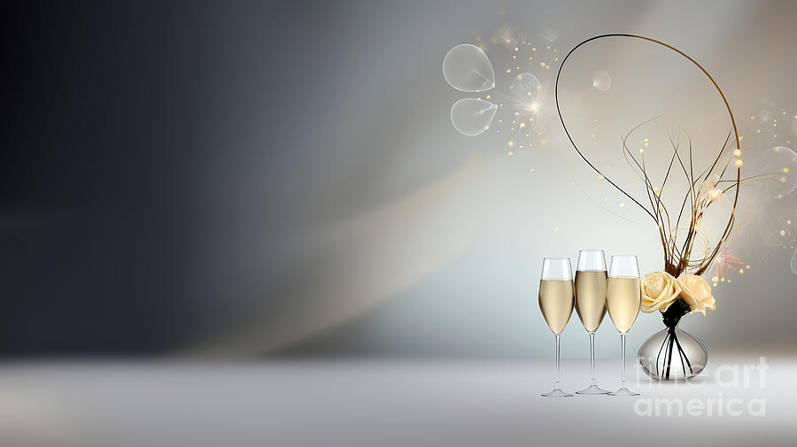 Sparkling and luxurious decoration with champagne, New Years background #3 Digital Art by Odon Czintos
