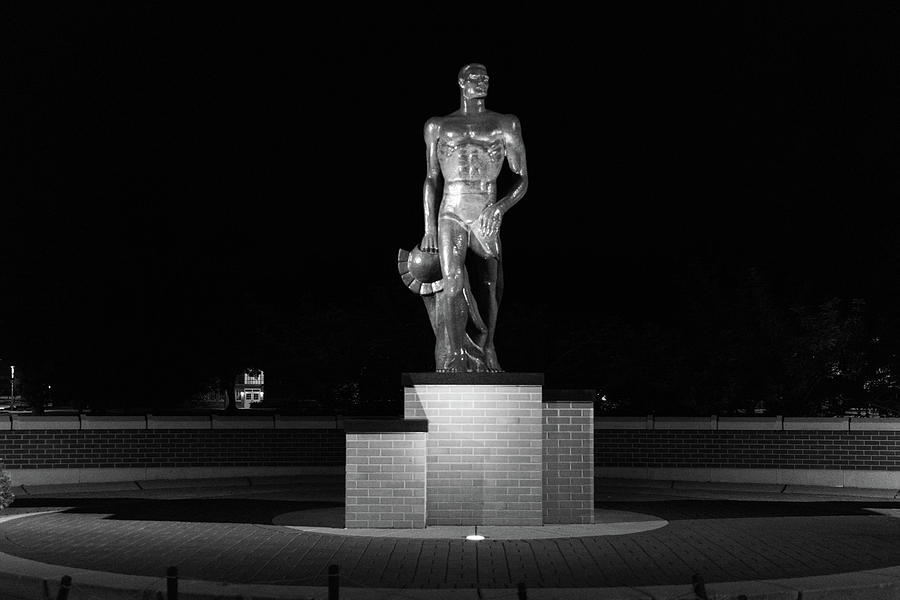 Spartan statue at night on the campus of Michigan State University in East Lansing Michigan #3 Photograph by Eldon McGraw