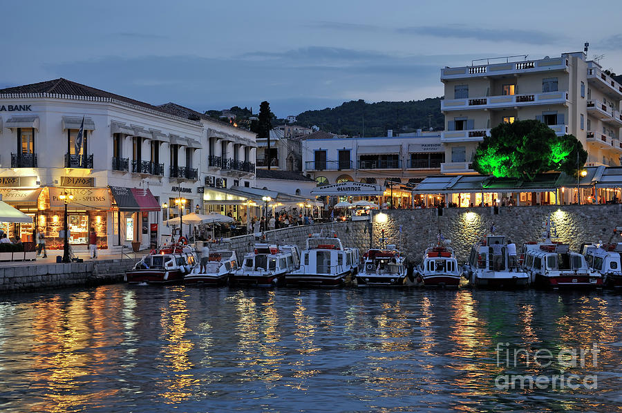 Spetses town during dusk time #3 Photograph by George Atsametakis