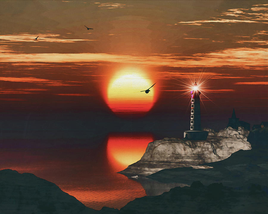 St Mathieu Lighthouse with a sunset #3 Painting by Jan Keteleer
