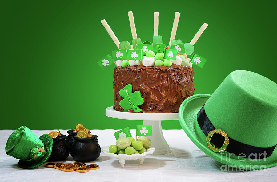 St Patricks Day Party Table with Chocolate Cake #3 Photograph by Milleflore Images