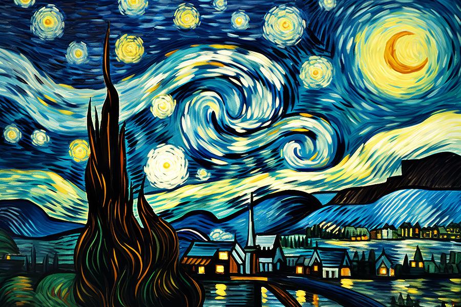 Starry Night Artisit Homage #4 Digital Art by Daniel Moise - Fine Art ...